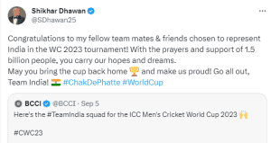 Exclusion of Shikhar Dhawan from ICC World Cup 2023